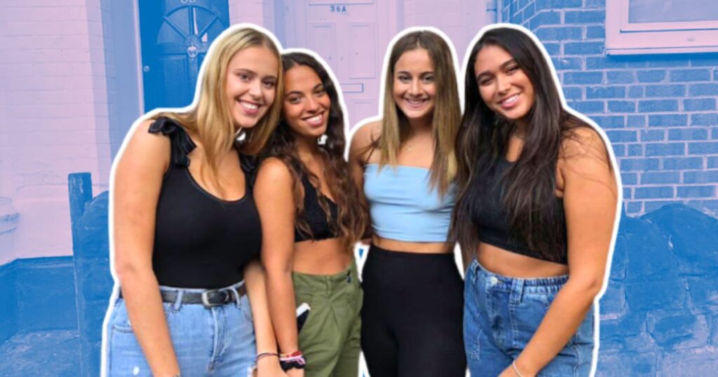 some uk uni students in front of a student house