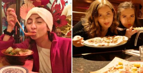 some uk uni students eating some food