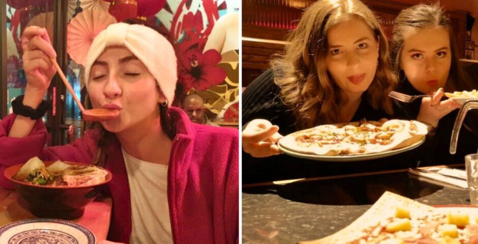 some uk uni students eating some food