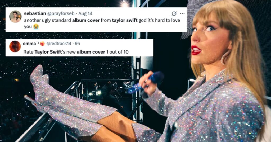 taylor swift and some tweets complaining about her album cover for the life of a showgirl