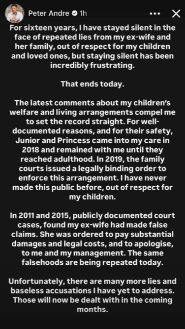 peter andre's statement about katie price on instagram
