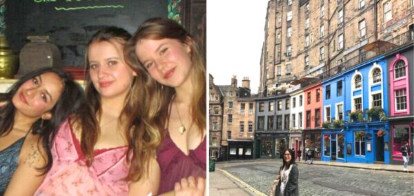 durham uni students looking happy in a pub and then a student in the uk city edinburgh