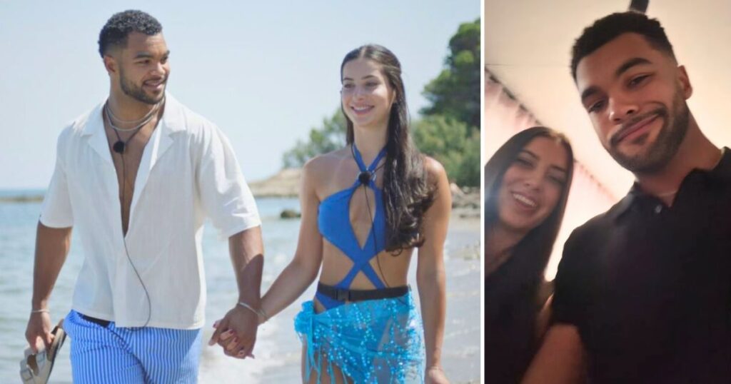 jamie and yasmin on love island and then a bad selfie of them beyond the villa