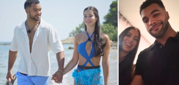 jamie and yasmin on love island and then a bad selfie of them beyond the villa