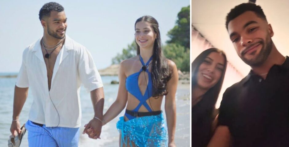 jamie and yasmin on love island and then a bad selfie of them beyond the villa