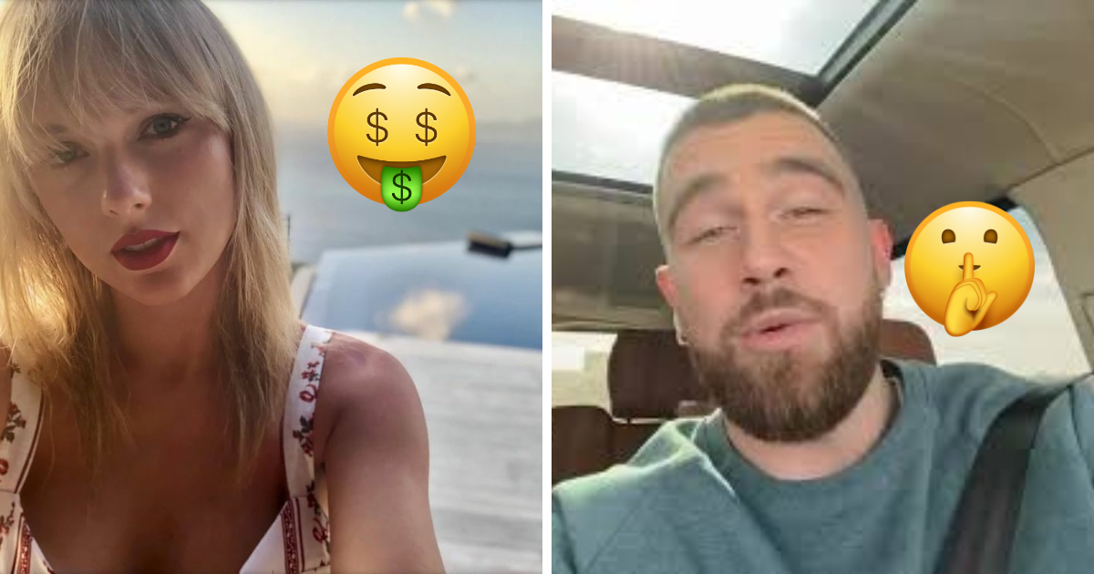 Taylor and Travis with a money emoji and a 'shush' emoji