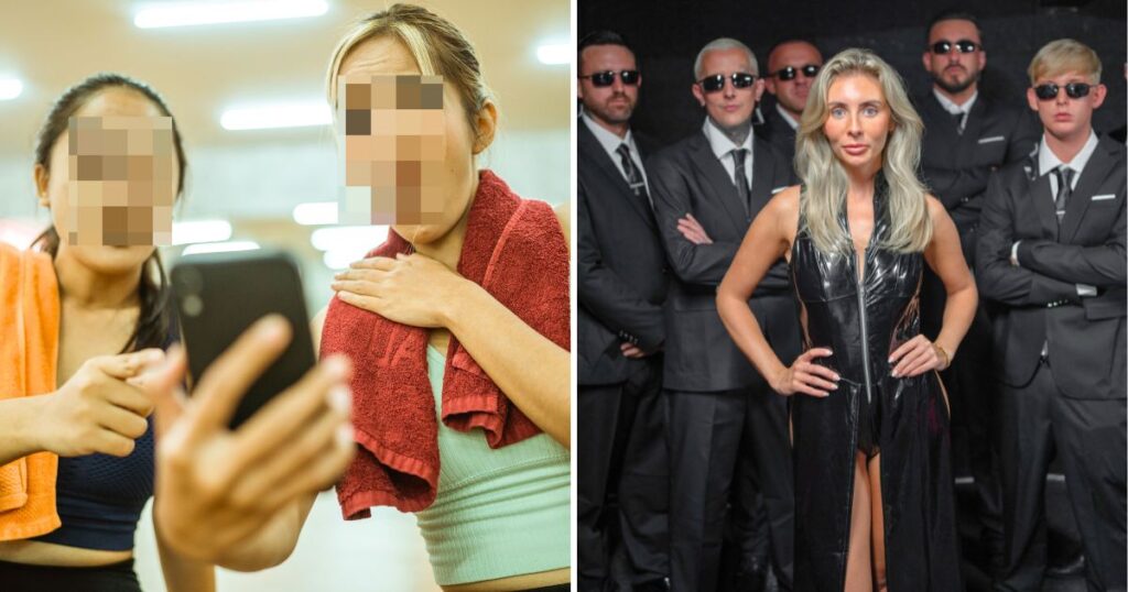 bonnie blue and a load of men, plus a friend group looking shocked