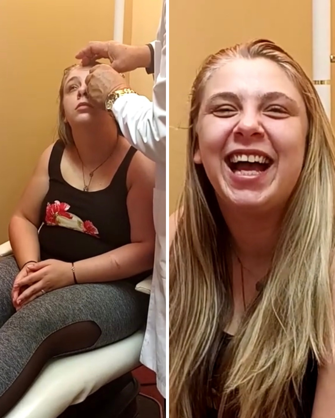 Kaylee getting prosthetic eyes inserted by a doctor in 2020