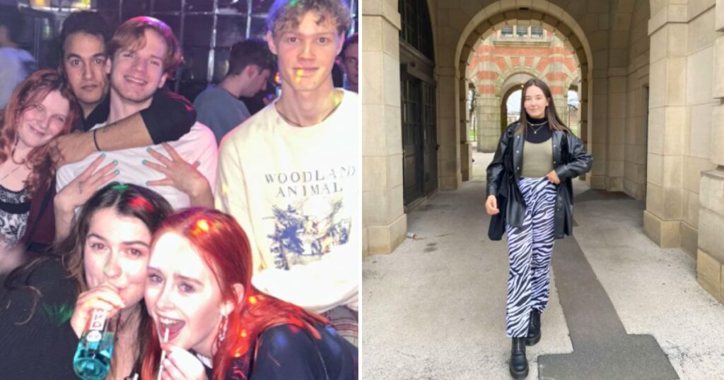 the university of leeds looking packed full of students and popular and the university of exeter (apparently although i dont recognise it tbh) looking empty and unpopular