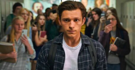 tom holland at a school in spider-man no way home