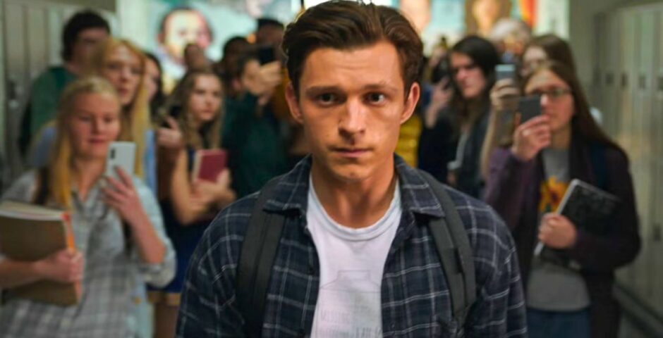 tom holland at a school in spider-man no way home