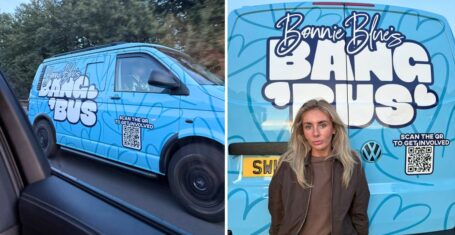 bonnie blue and the bang bus for her tour of uk unis
