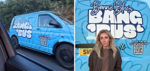 bonnie blue and the bang bus for her tour of uk unis