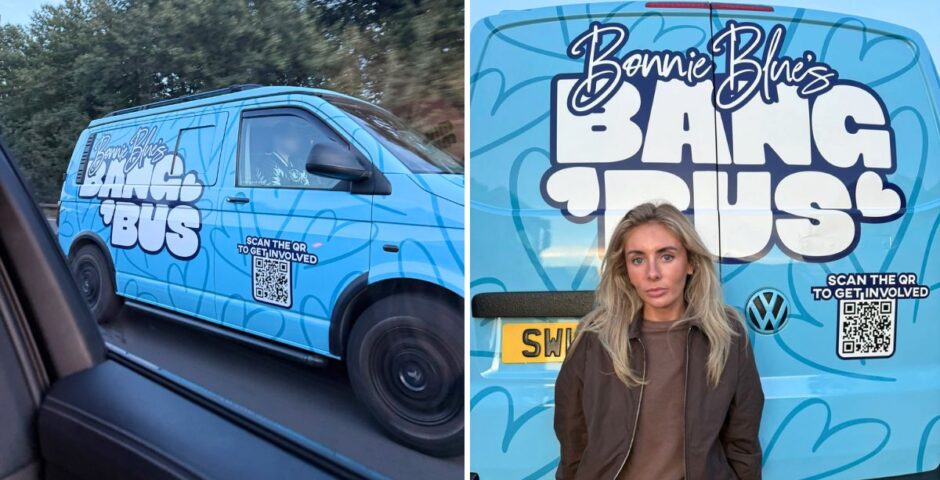 bonnie blue and the bang bus for her tour of uk unis