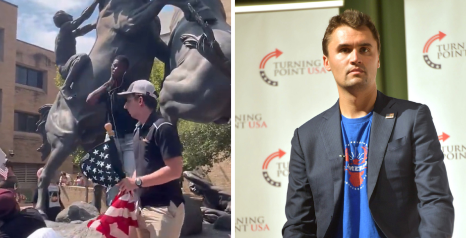 uni student reenacting Charlie Kirk murder