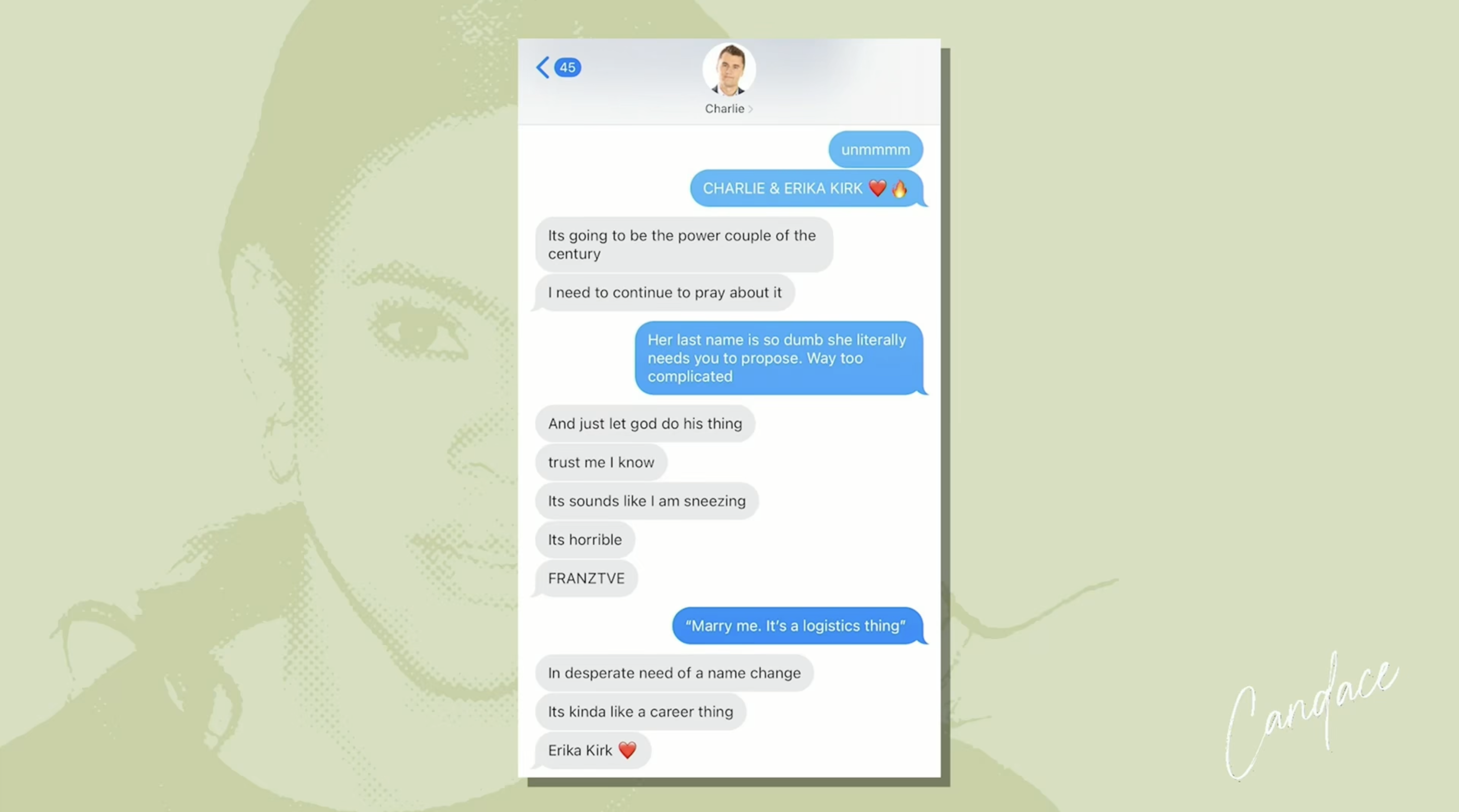 Charlie Kirk and Candace Owens texting about Erika