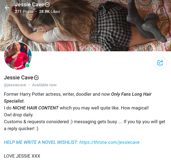 jessie cave the harry potter actor's onlyfans account