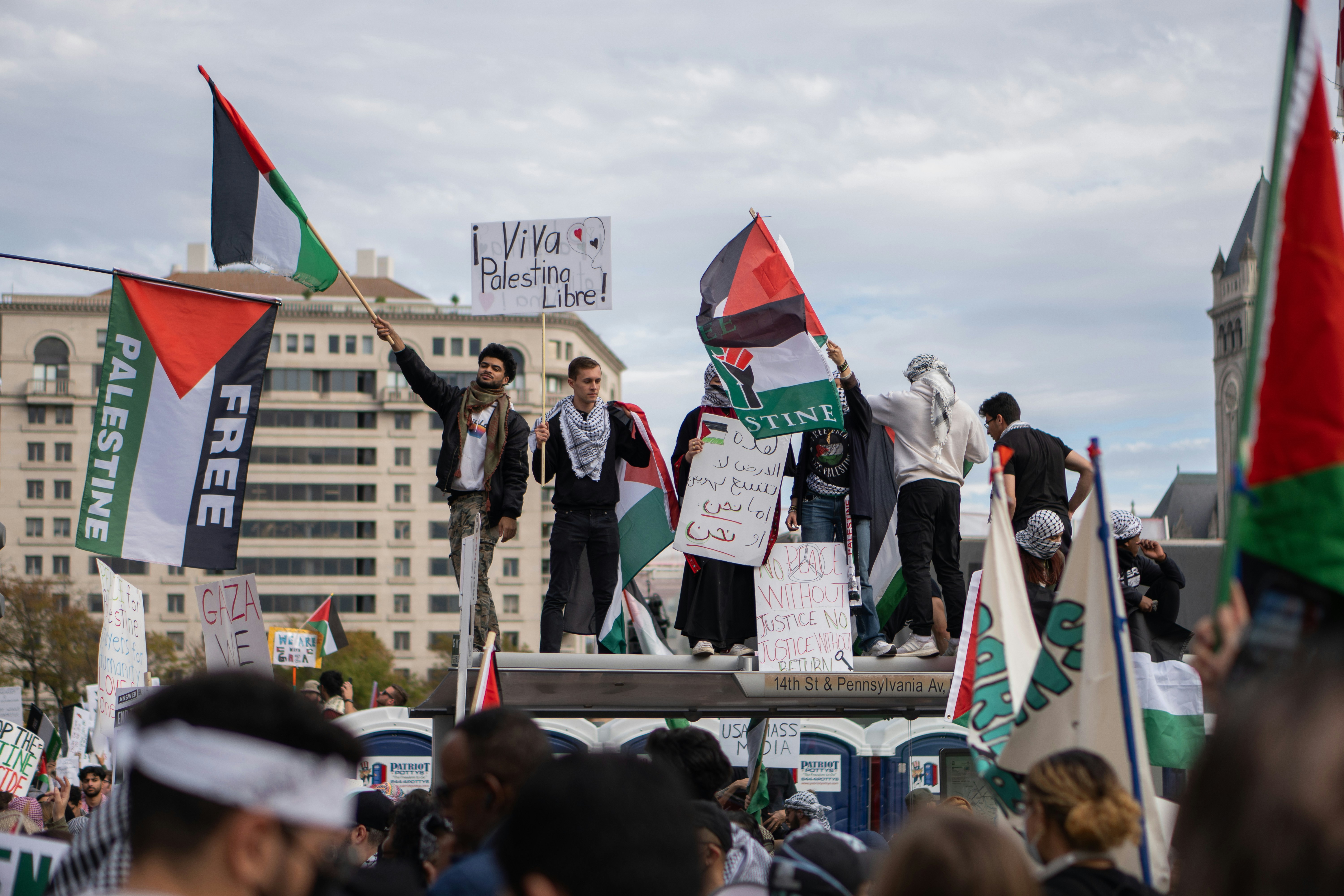 Pro-Palestine protestors in a gathering, UK recognises Palestine as state meaning