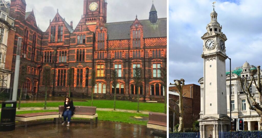 university of liverpool looking bleak and then a clock tower at queen mary university of london both of which are among the uk unis cutting science subjects