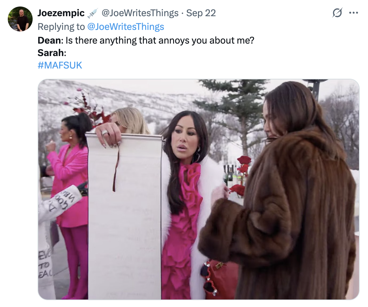 a meme about sarah and dean's honeymoon on mafs uk 2025