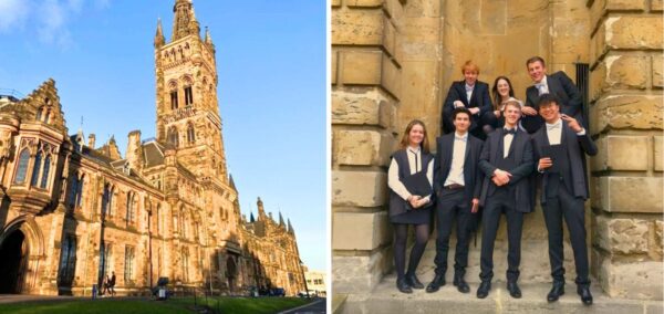 the university of glasgow and then some students at i thought the university of cambridge but it does look more like oxford to me it's definitley oxbridge anyway