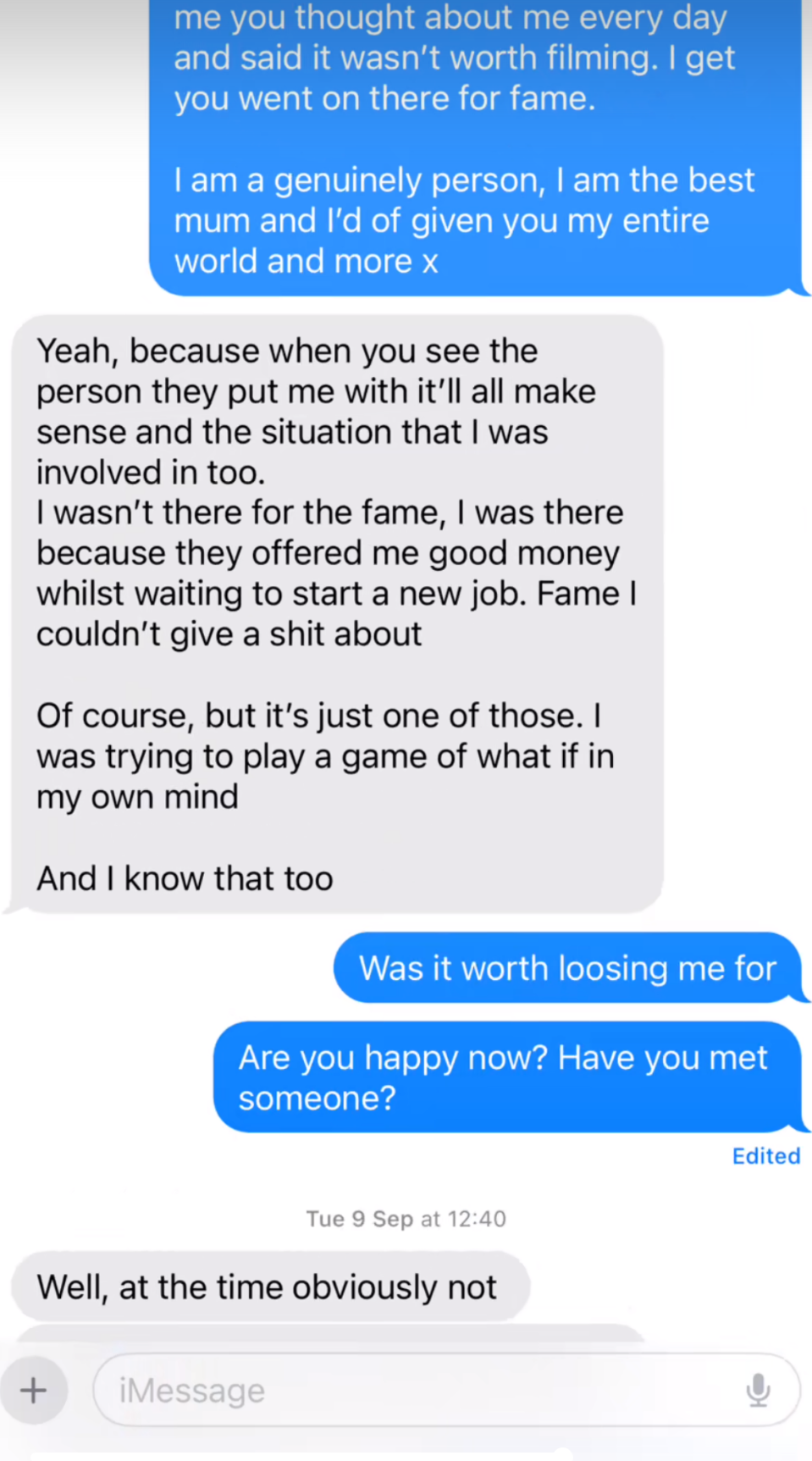 Text messages allegedly between Melissa Stacey and MAFS steven