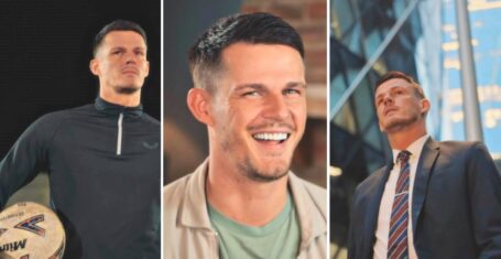 mafs uk groom steven playing football and walking around the city of london in a suit in order to give finance bro vibes