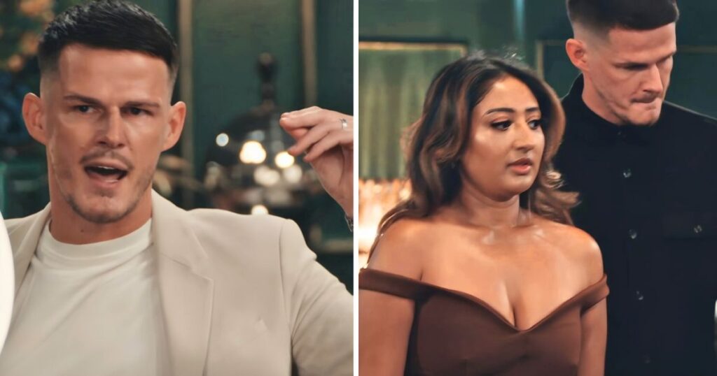 mafs uk 2025 steven and nelly at the dinner party and then commitment ceremony