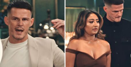 mafs uk 2025 steven and nelly at the dinner party and then commitment ceremony