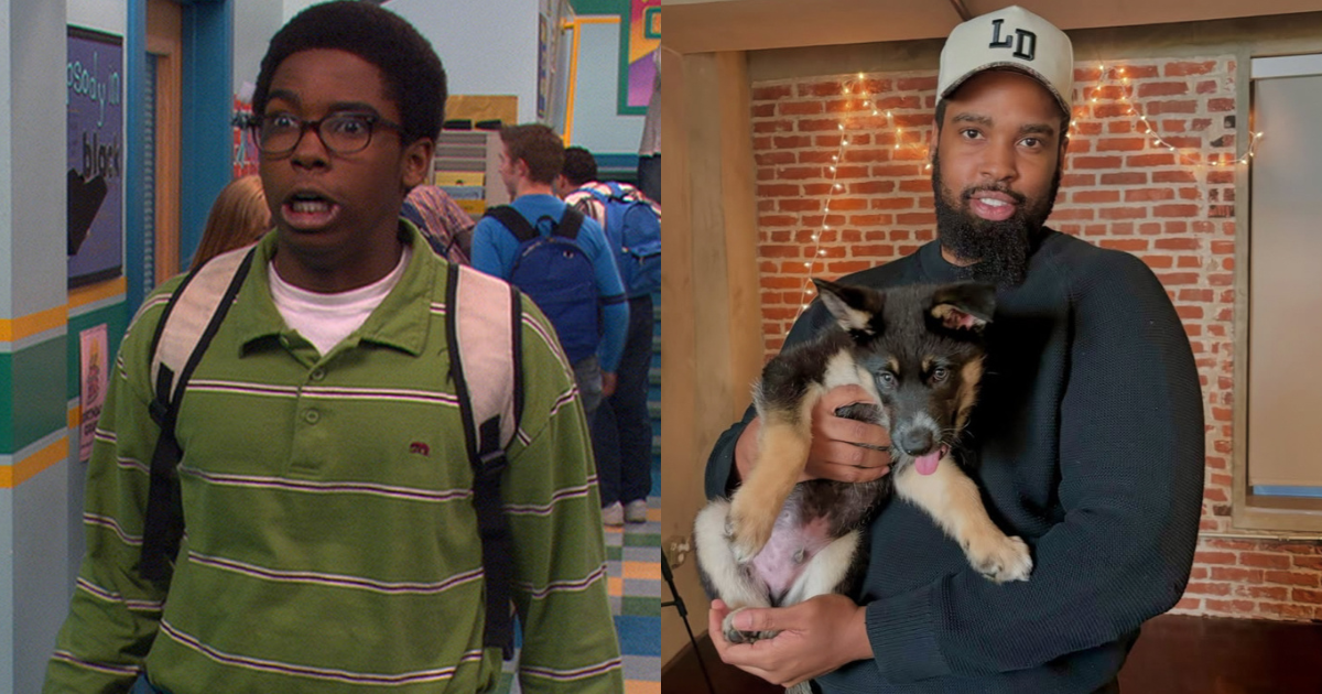 daniel curtis lee as cookie vs him now, holding a dog