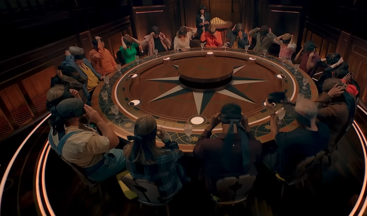 the cast of the celebrity traitors 2025 at a round table