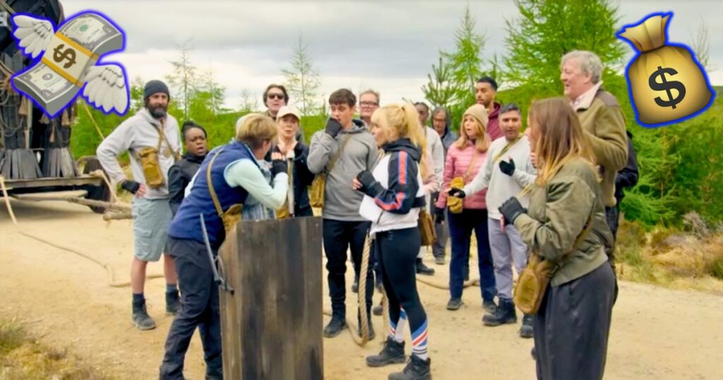 the celebrity traitors cast plus some money emojis since this article is ranking them by net worth