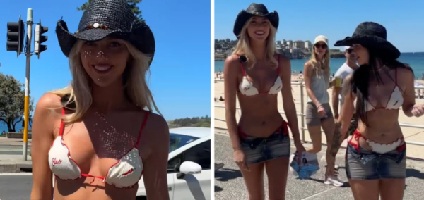 Annie Knight does Bonnie Blue style stunt on Bondi Beach