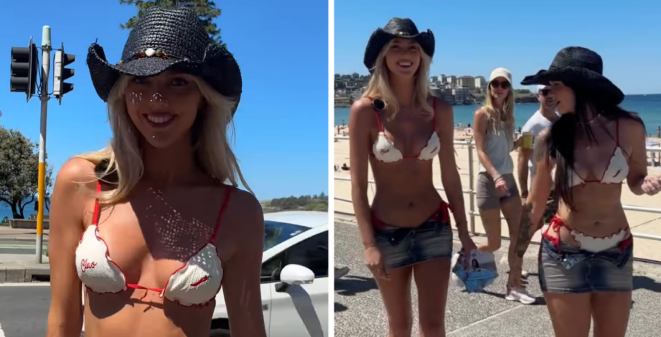 Annie Knight does Bonnie Blue style stunt on Bondi Beach