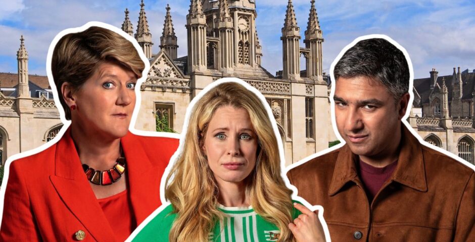 lucy nick and clare balding from the celebrity traitors cast and also trinity college from the university of cambridge