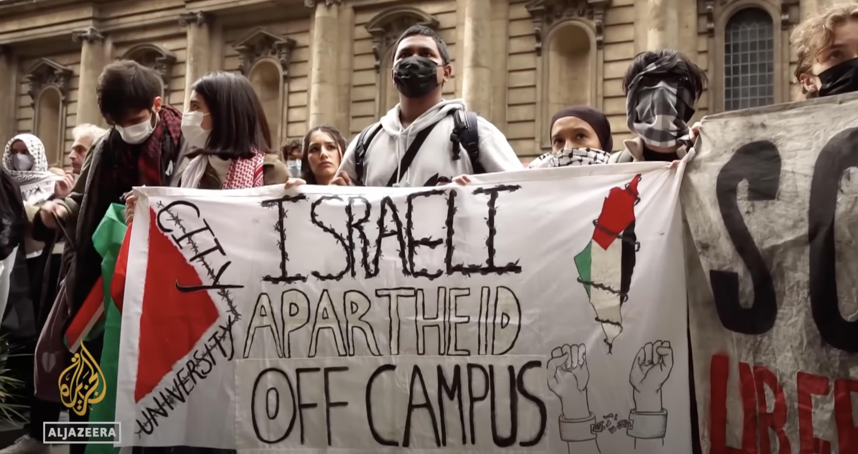 Footage of a student-initiated protest for Palestine at King's College London