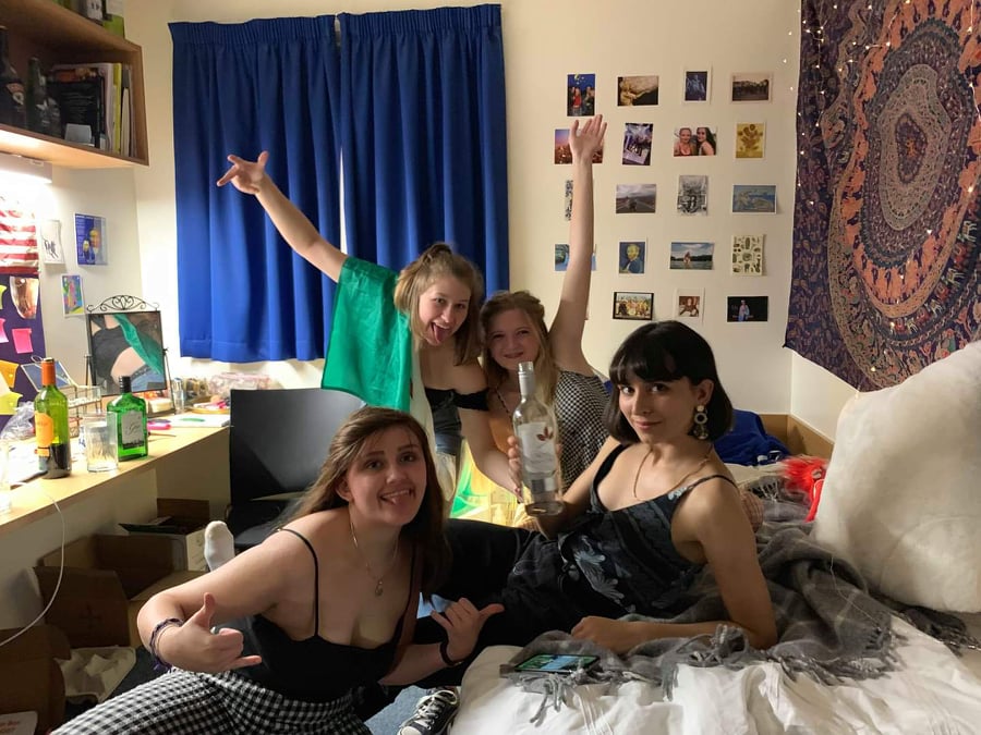 uk university students in a room in like student accommodation halls in london