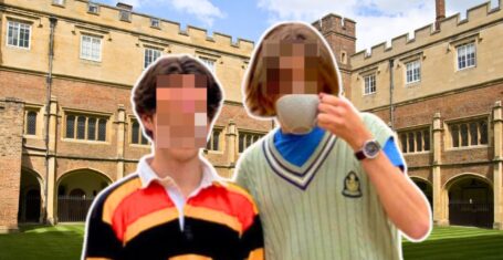 eton college and then some posh looking people maybe one is a tutor one is defo a child