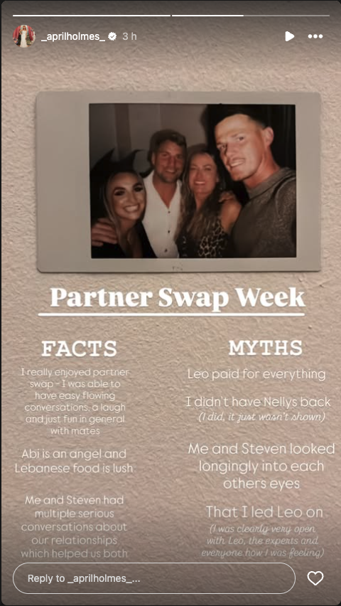 mafs bride april holmes instagram story about partner swap with steven