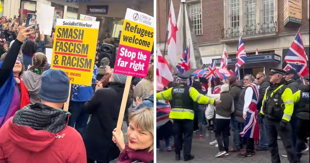 Heavy police presence separates hundreds of rival protestors gathered in Exeter