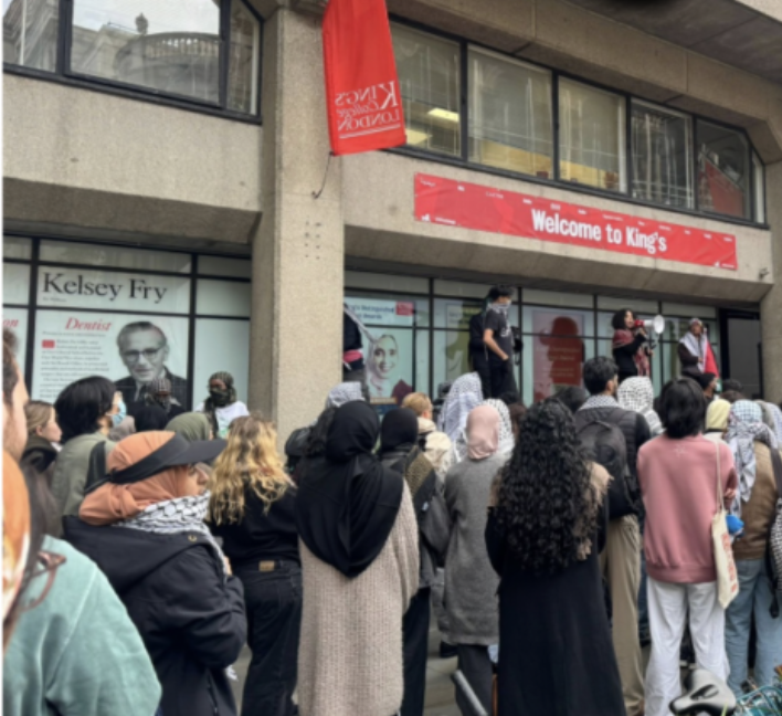 Students at KCL holding a protest to demand suspended student Usama Ghanem be reinstated