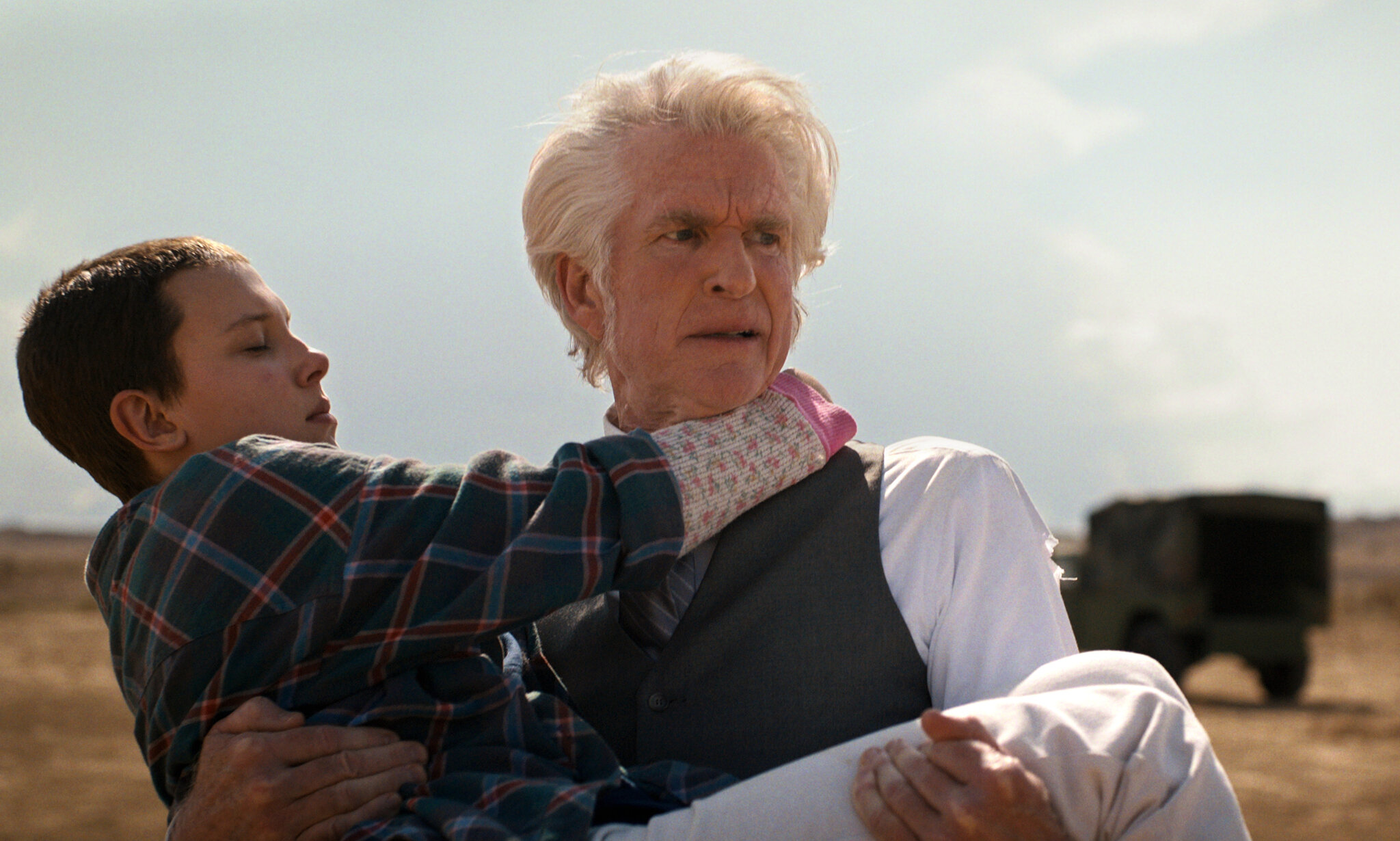 millie bobby brown (eleven) and dr benner (matthew mandoni)