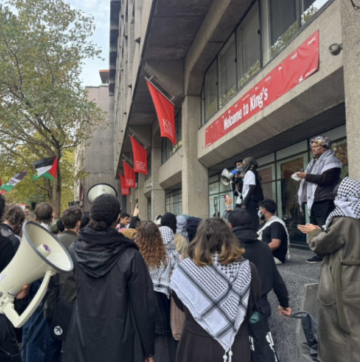KCl students holding a protest to demand suspended student Usama Ghanem's reinstatement