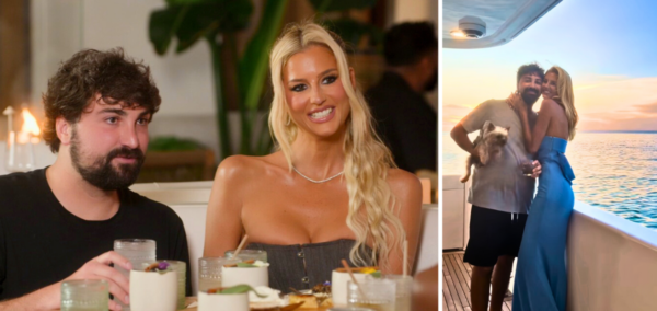 selling sunset agent emma hernan and rich boyfriend blake davis on selling sunset and then on the yacht