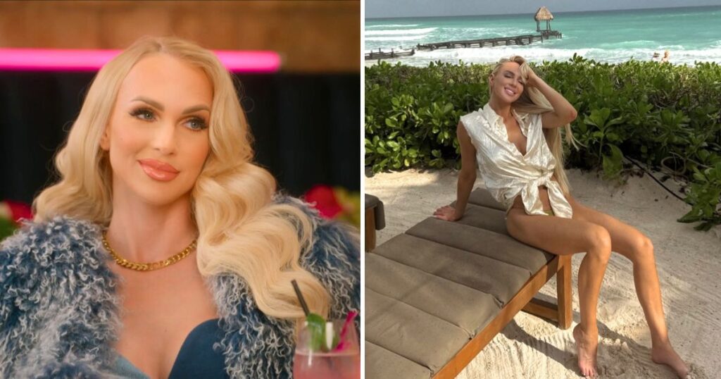 christine quinn the selling sunset agent on selling sunset and then now, on a beach