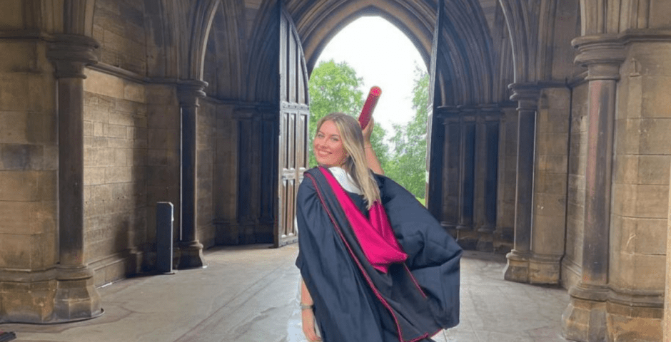 Glasgow Uni campus and a student
