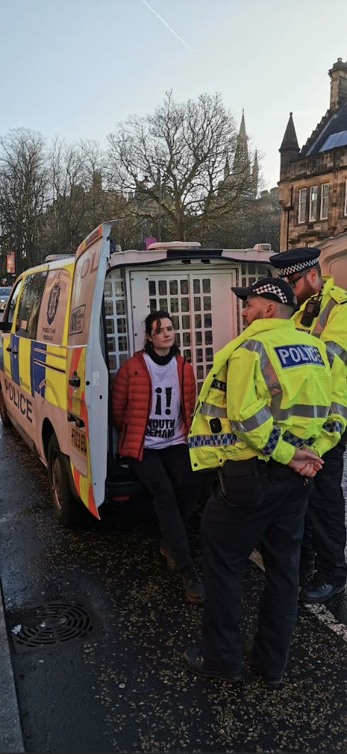 Hannah being arrested by police, the Glasgow student found not guilty over a pro-Palestine protest