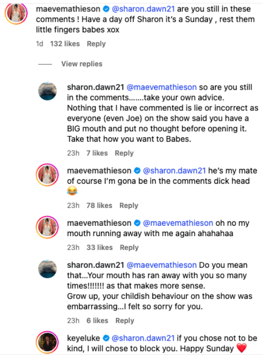 mafs insta comments maeve keye feuding with a sharon