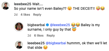 bailey mafs uk 2025 groom instagram comments about real name