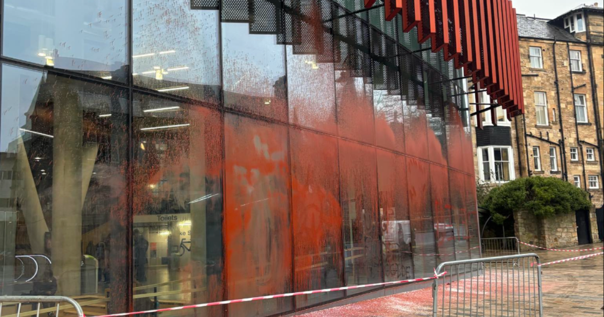 JMS Building spray painted overnight in latest divestment protest at University of Glasgow